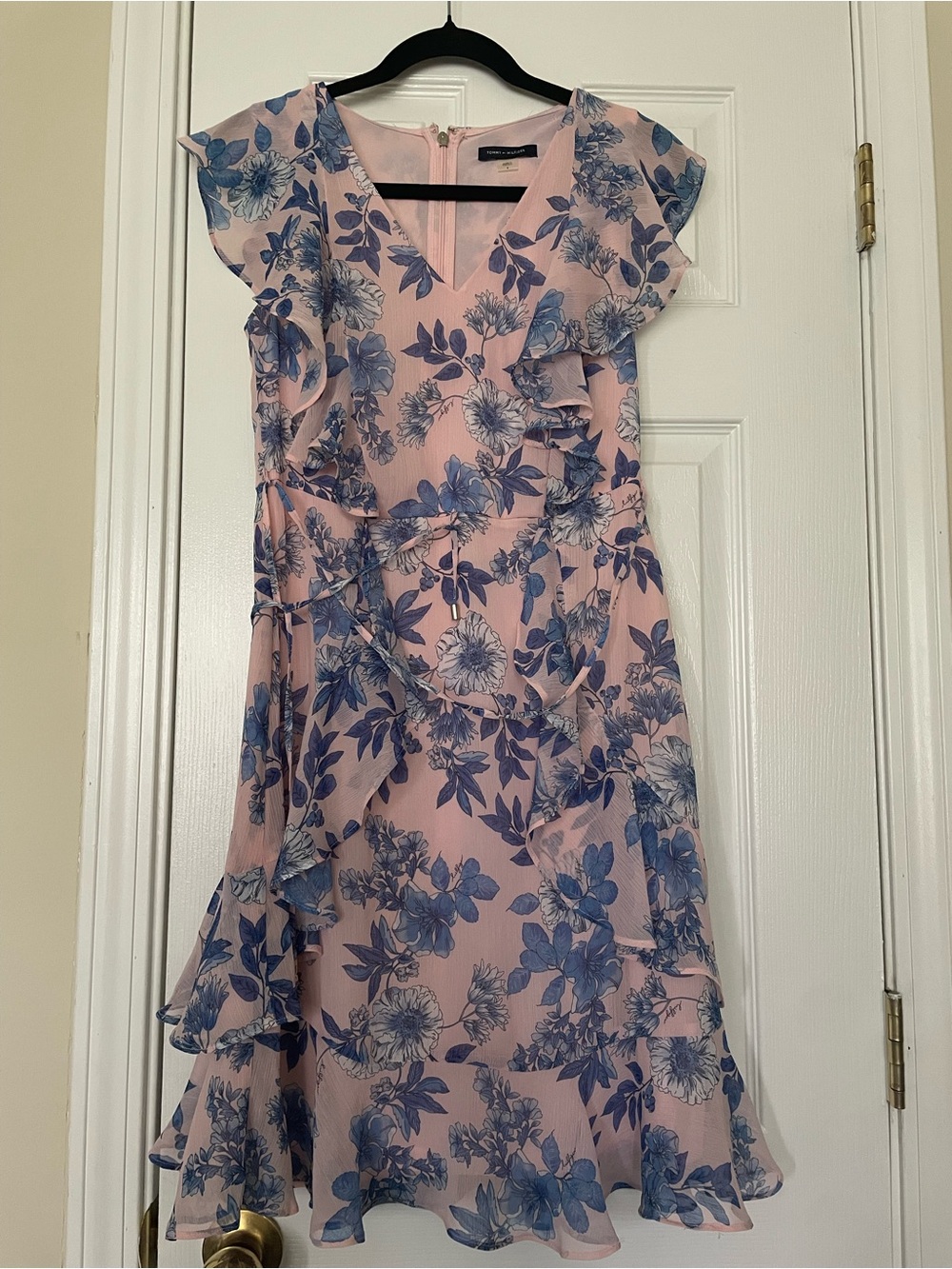 Tommy Hilfiger Pink and Navy Logo Trim Dress